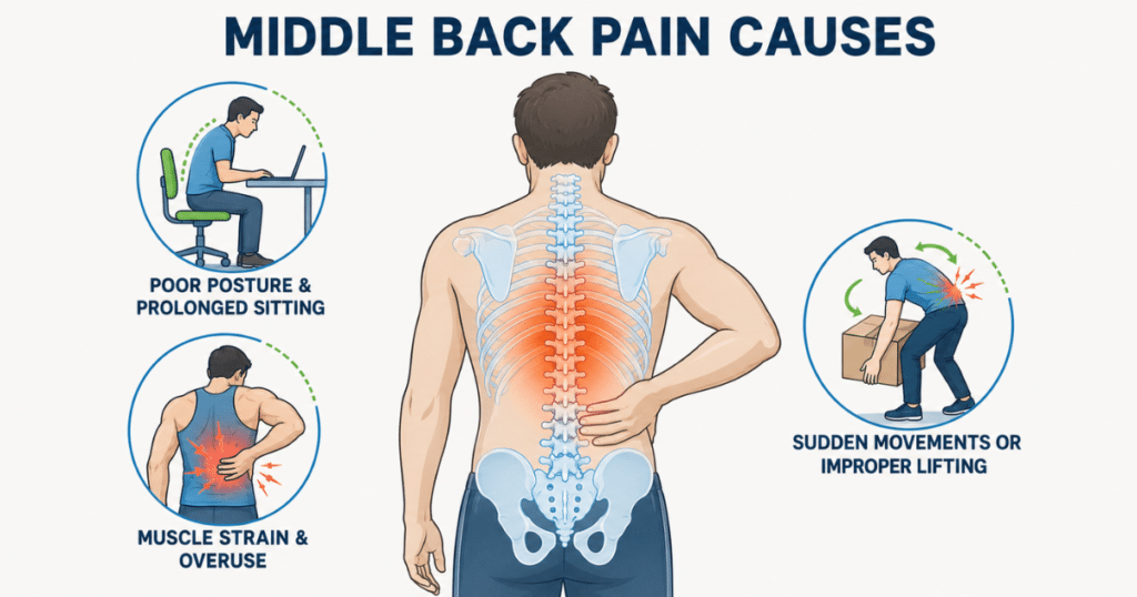 Middle back pain causes infographic.