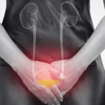 Woman experiencing bladder pain.