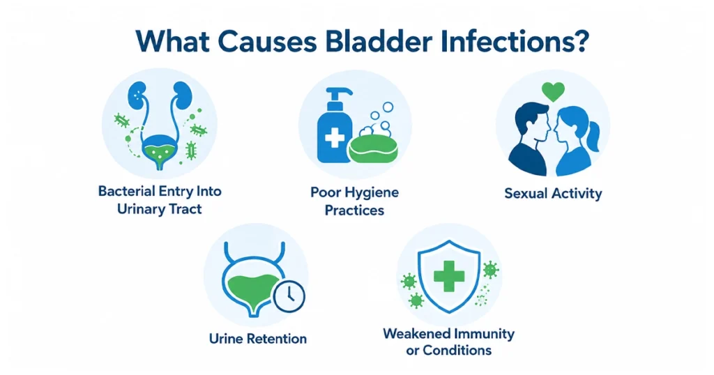 Woman experiencing bladder pain.